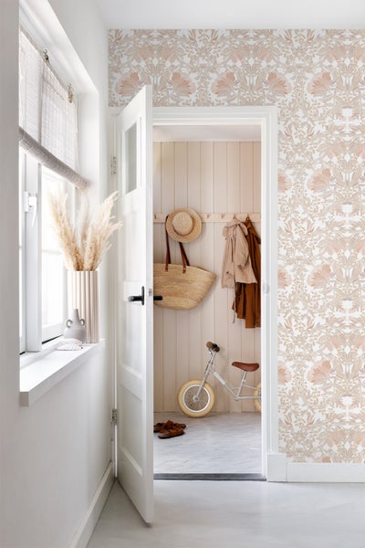 ESTAhome Tapete Blumenmuster im Jugendstil Sandbeige und Terrakotta - 53 cm x 10.05 m - 139613