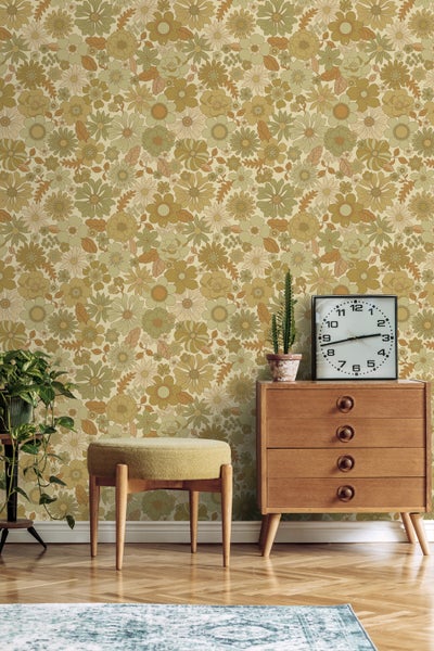 ESTAhome Tapete Retro Blumen Graugrün - 50 x 900 cm - 130964