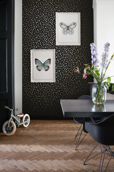 ESTAhome Tapete Terrazzo-Motiv Schwarz und Gold - 53 cm x 10.05 m - 139134