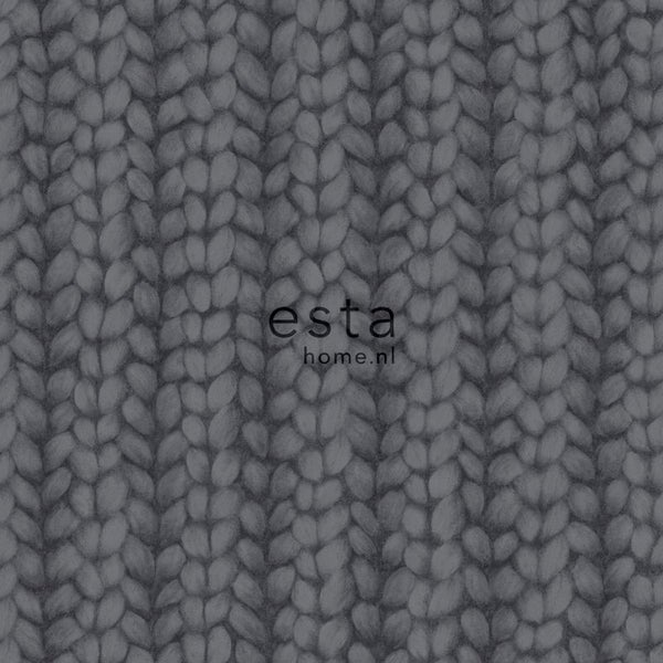 ESTAhome Tapete grob gestricktes Muster Schwarz - 53 cm x 10.05 m - 148345