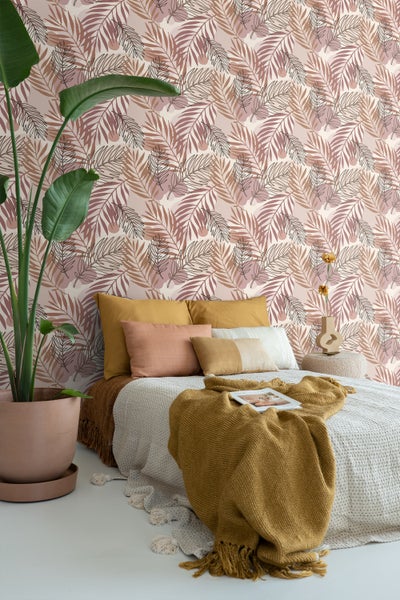 ESTAhome Tapete Blätter Beige und Altrosa - 50 x 900 cm - 139821