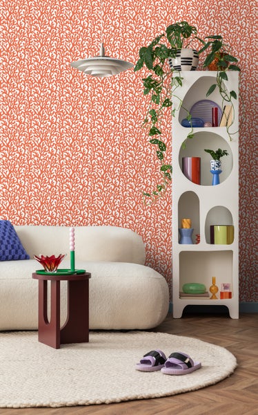 ESTAhome Tapete Koralle Orange und Weiß - 50 x 900 cm - 131013