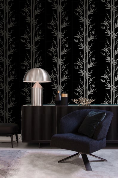 Origin Wallcoverings Tapete Bambusmuster Schwarz und Grau - 53 cm x 10.05 m - 345748
