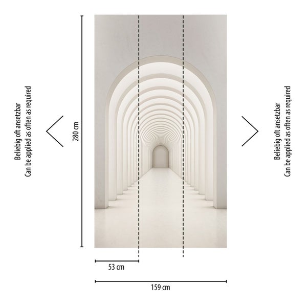 Maße der Fototapete mit einem Motiv von einem Korridor mit Säulen