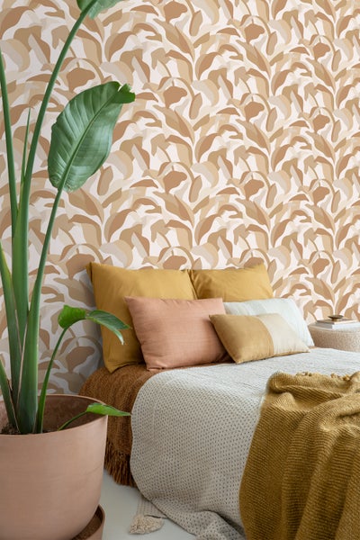 ESTAhome Tapete tropische Blätter Beige und Terrakotta - 50 x 900 cm - 139944