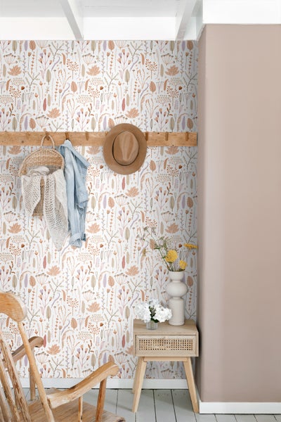 ESTAhome Tapete Feldblumen Terrakotta, Lila, Beige und Weiß - 50 x 900 cm - 131162