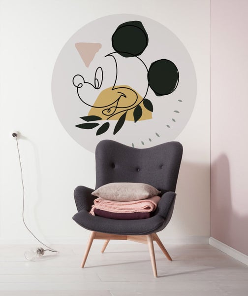 Disney selbstklebende runde Tapete Mickey Mouse Grau, Gelb und Rosa - Ø 128 cm - 612720