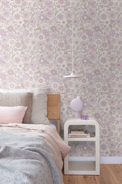 ESTAhome Tapete Retro Blumen Helllila - 50 x 900 cm - 131246