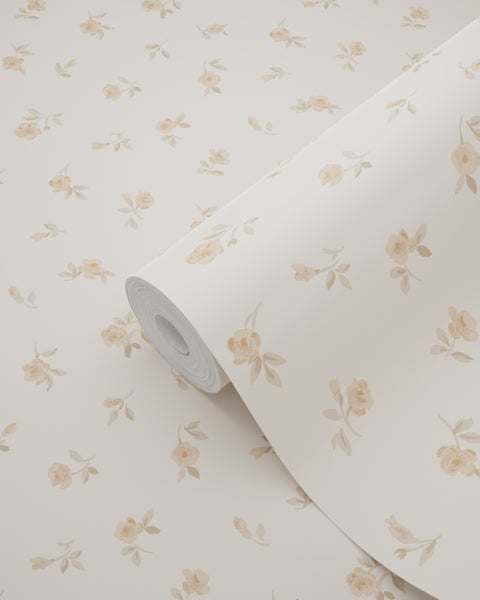 ESTAhome Tapete Blumenmuster Sandbeige - 53 cm x 10.05 m - 139833