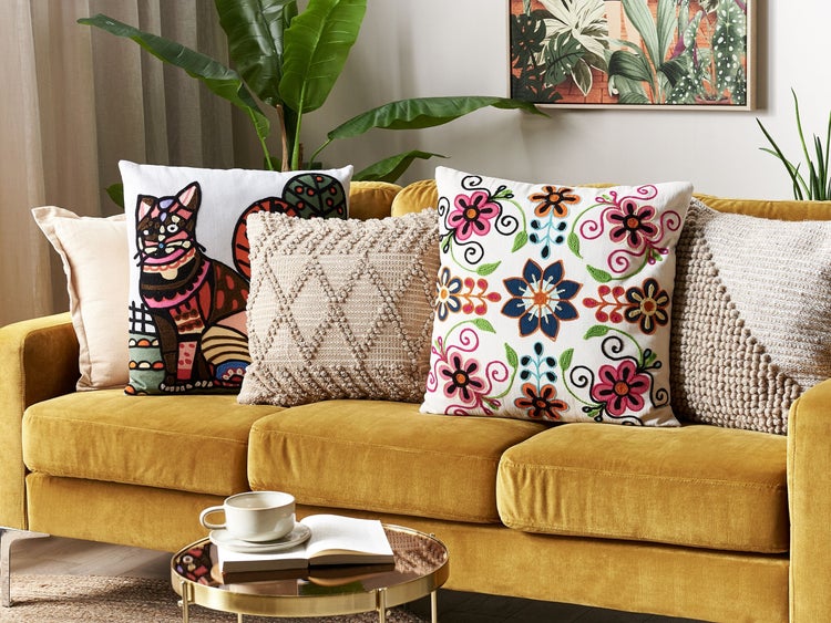 Dekokissen BAHRAICH Baumwolle 50 x 50 cm Bunt Blumenmuster