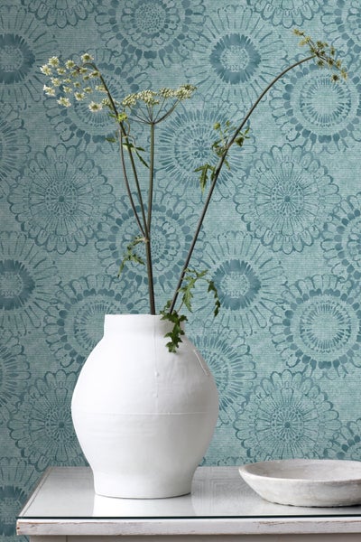 ESTAhome Tapete Blumen Aqua Grün - 53 cm x 10.05 m - 148325