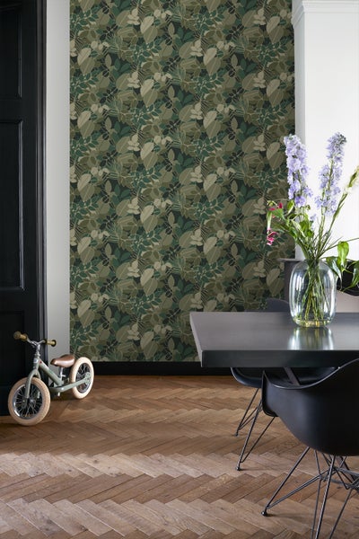 ESTAhome Tapete Blätter Dunkelgrün - 50 x 900 cm - 139851