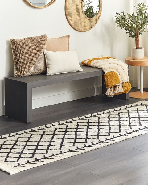 Teppich Baumwolle beige / schwarz 80 x 230 cm geometrisches Muster Kurzflor BOZKIR