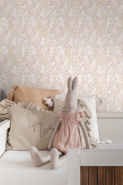 ESTAhome Tapete Blumen Hellrosa und Beige - 53 cm x 10.05 m - 139533