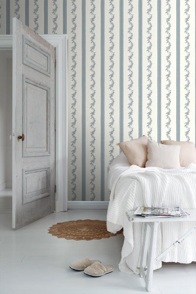 Borastapeter Tapete Blumen Beige und Blau - 53 cm x 10.05 m - 660047