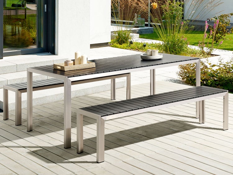 Gartenmöbel Set mit Bänken 6-Sitzer NARDO Schwarz / Silber