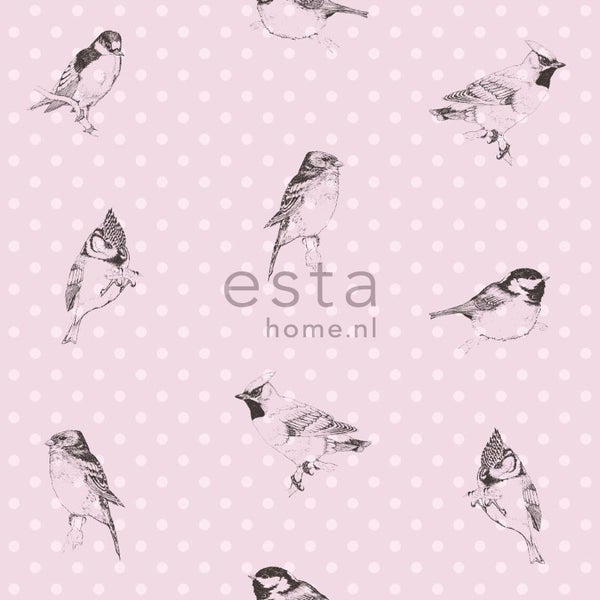 ESTAhome Tapete Vögel Hellrosa - 53 cm x 10.05 m - 115747