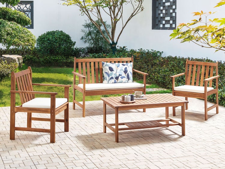 Lounge Set mit Tisch 4-Sitzer ALTIDONA Akazienholz Cremeweiß