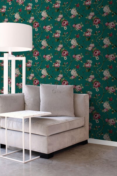 Origin Wallcoverings Tapete Blumen Smaragdgrün - 53 cm x 10.05 m - 347432