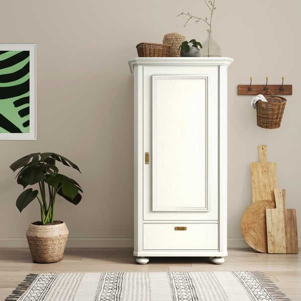 MissPompadour seidenmatte Holzfarbe - Weiß mit Weiß - 1 L, Möbelfarbe ohne Schleifen - Farbe für Holz, Metall, Kunststoff - Holzlack, Möbellack schnelltrocknend mit hoher Deckkraft