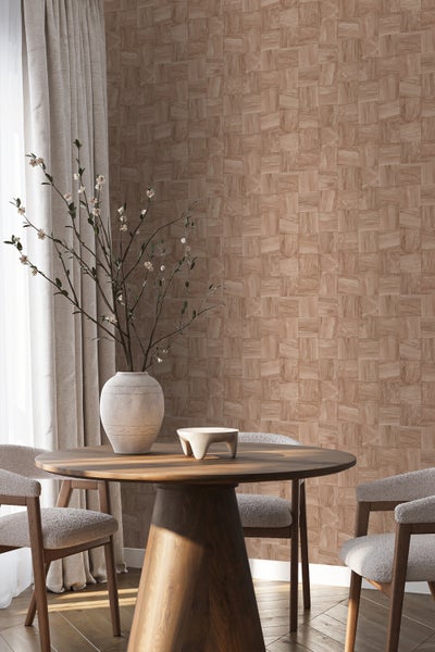 Origin Wallcoverings Tapete quadratische Holzstücke Terrakottarosa - 50 x 900 cm - 347931