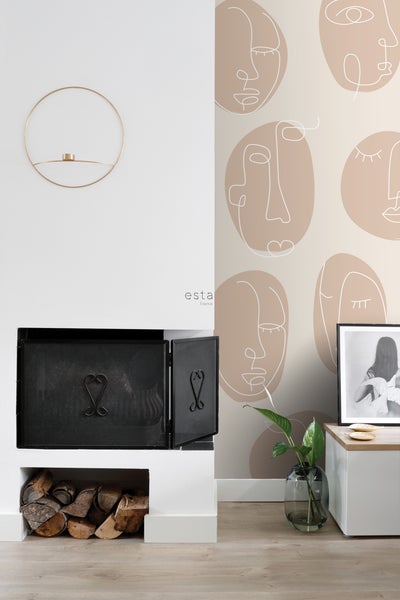 ESTAhome Fototapete Line Art Gesichter Beige - 200 x 279 cm - 159252