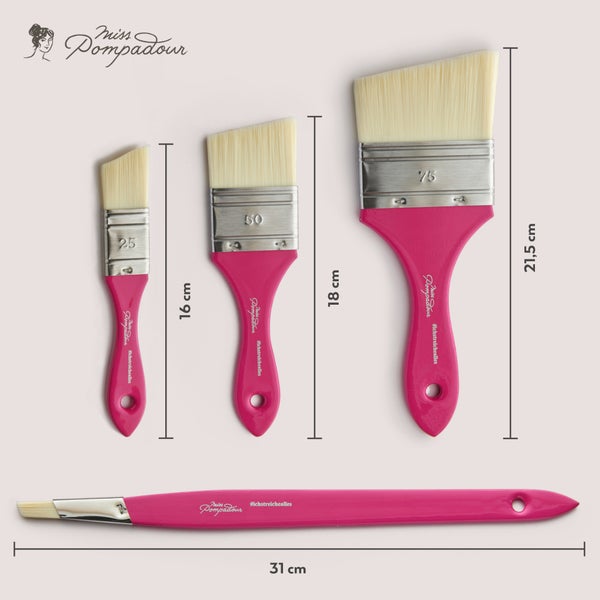 MissPompadour 4er Pinselset für Wandfarbe, Kreidefarbe, Holzfarbe, Möbelfarbe - Malerset mit 4 Pinseln für Lack, Lasur, Acrylfarbe - Pinsel Set Malerpinsel, Borstenpinsel 12mm, 25mm, 50mm, 75mm