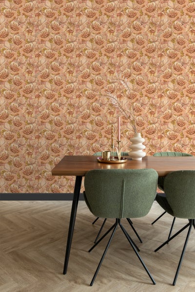 ESTAhome Tapete Blumenmuster Hellbraun, Beige und Gelb - 50 x 900 cm - 131292