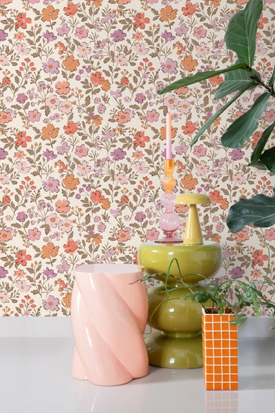 ESTAhome Tapete Blumen Lila und Orange - 53 cm x 10.05 m - 131327