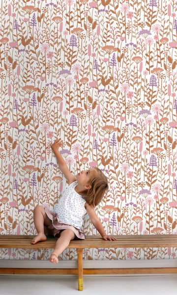 ESTAhome Tapete Feldblumen Terrakotta, Lila und Rosa - 50 x 900 cm - 131553