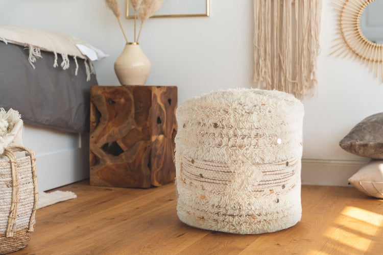 Pouf Hocker handgefertigt Creme / Khaki Rund Ø 35 cm