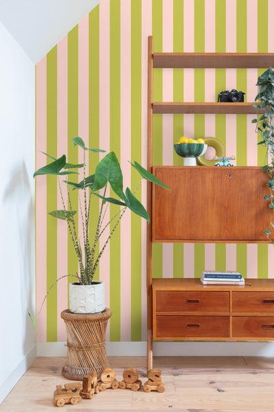 ESTAhome Tapete Streifen Rosa und Grün - 50 x 900 cm - 131574