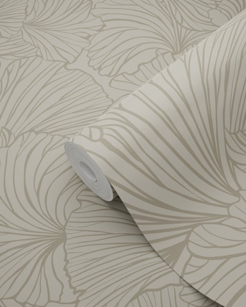 ESTAhome Tapete Ginkgoblätter Taupe - 53 cm x 10.05 m - 139615