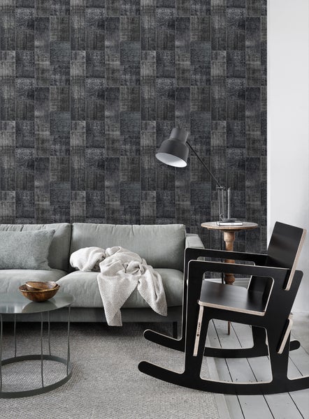 ESTAhome Tapete Kelim-Patchwork Schwarz - 53 cm x 10.05 m - 148334