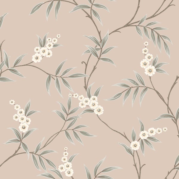 Borastapeter Tapete Blätter und Blumen Altrosa - 53 cm x 10.05 m - 662632