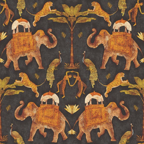 Sanders und Sanders Tapete Elefanten Braun und Dunkelgrün - 53 cm x 10 m - 640496
