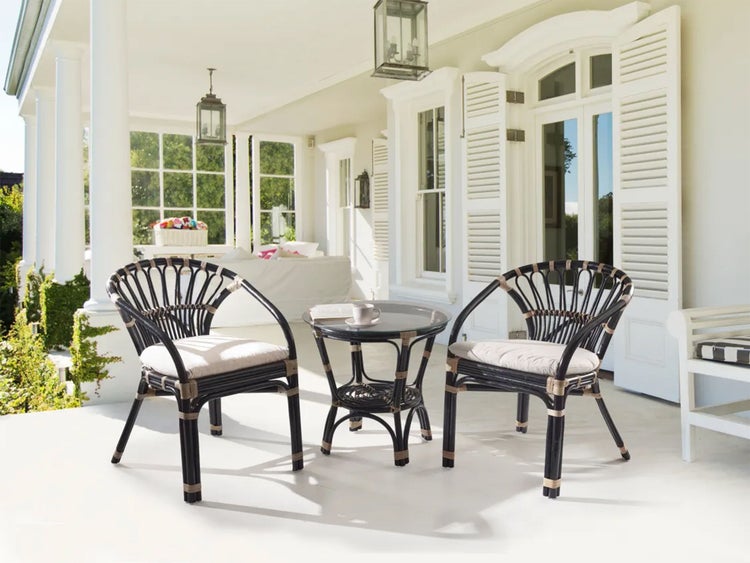 Bistro Set inkl. Kissen PECORINI Rattan Schwarz