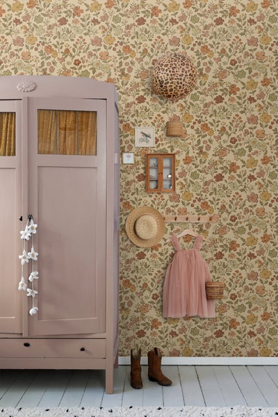 ESTAhome Tapete Blumen Ockergelb und Beigebraun - 50 x 900 cm - 131320