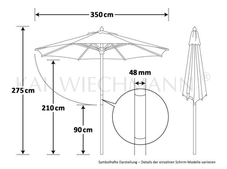 Sonnenschirm 350 cm anthrazit stylisch Windauslass UPF 50