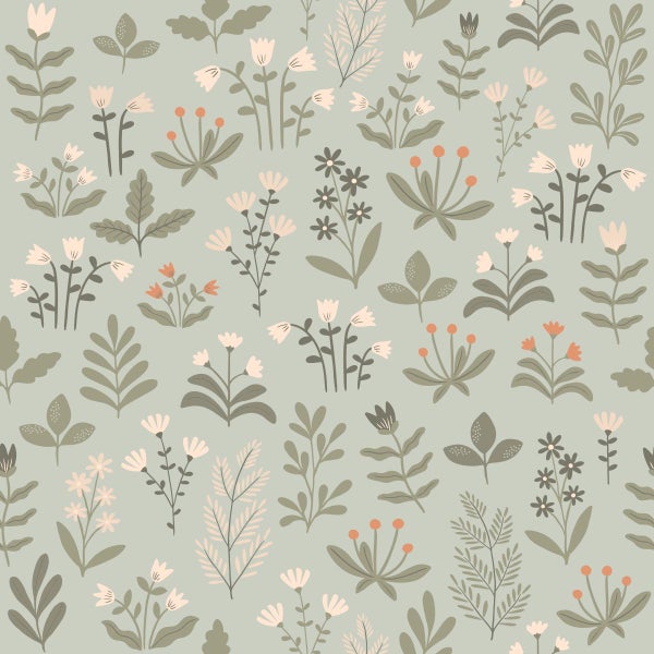 ESTAhome Tapete Feldblumen Hell Graugrün und Beige - 50 x 900 cm - 131097