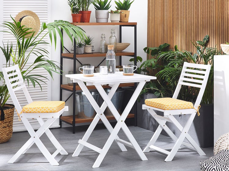 Bistro Set inkl. Kissen klappbar FIJI Akazienholz Weiß