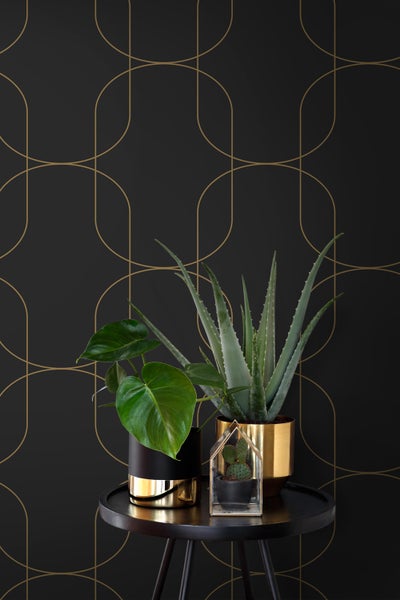 ESTAhome Tapete geometrische Formen Schwarz und Gold - 0.53 x 10.05 m - 139652