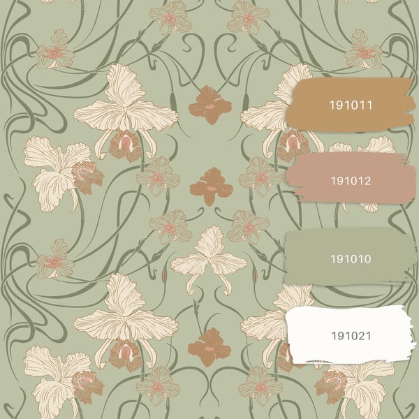 ESTAhome Tapete Blumenmuster im Jugendstil Graugrün und Terrakotta - 53 cm x 10.05 m - 139667