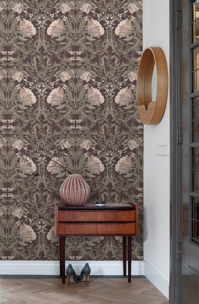 ESTAhome Tapete Blumenmuster im Jugendstil Aubergineviolett - 50 x 900 cm - 139694