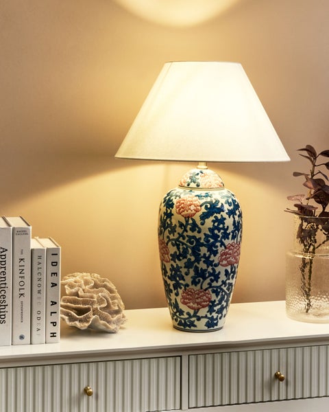 Tischlampe VERUSA Porzellan Weiß / Blau