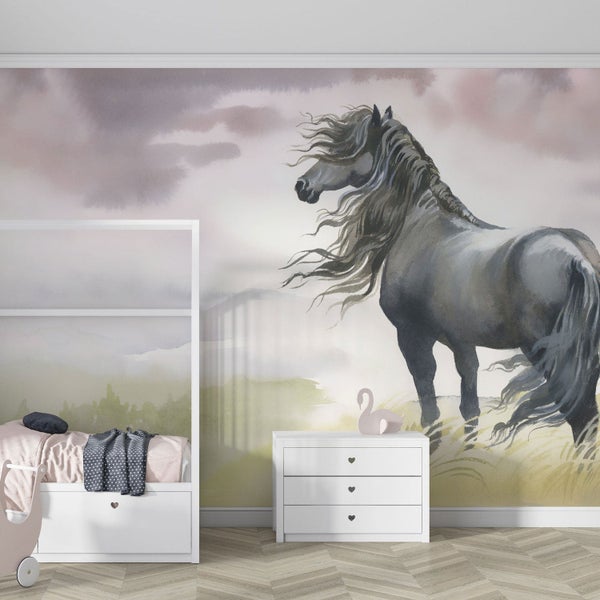 Kindertapete Pferd mit Landschaft 300 x 250 cm