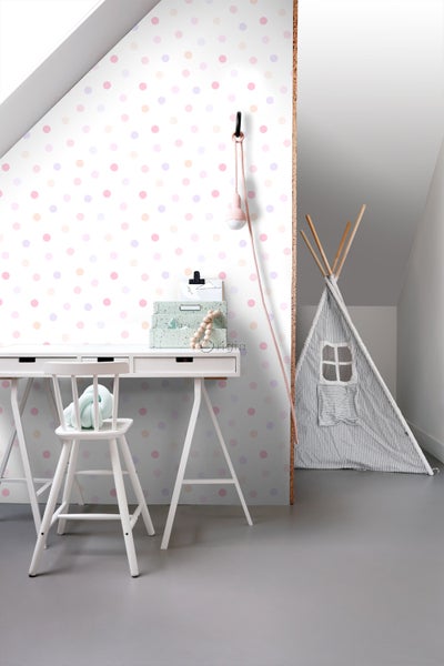 Origin Wallcoverings Tapete Punktmuster Puderrosa, Pastellviolett und Pfirsichorange - 53 cm x 10.05 m - 347507