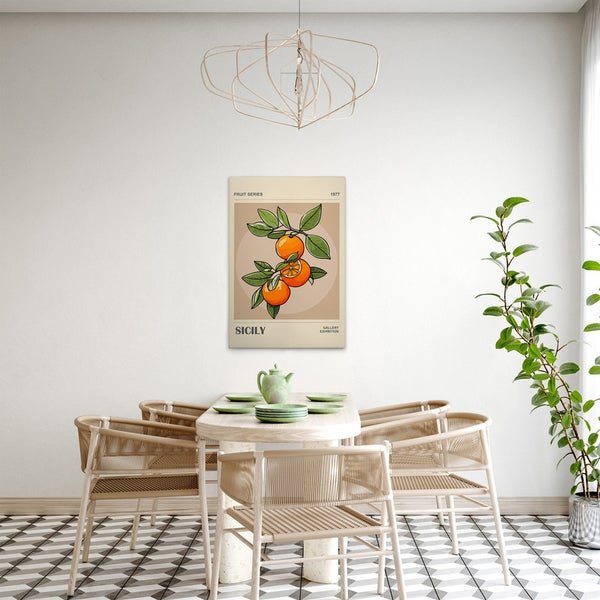 Gemäldedruck mit Zitrusfrüchtemotiv im Esszimmer