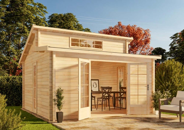 Alpholz Gartenhaus Lausitz ISO - Blockhaus mit Doppel-Pultdach, Massivholz Blockhütte - Ohne Imprägnierung, 70 mm Wandstärkre