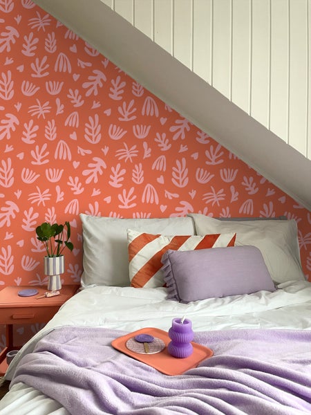 ESTAhome Tapete Pflanzen im Matisse-Stil Orange und Rosa - 50 x 900 cm - 131021